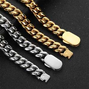 Cadena Cubana de Acero Inoxidable con Hebilla de Resorte de un Solo Lado, Collar y Pulsera de Oro de 18K para Hombre, Estilo Hip Hop - Product Image 2