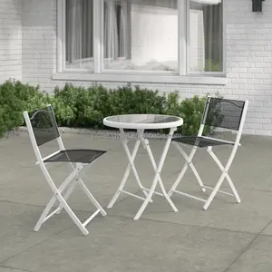 3 adet çelik sandalye ve masa açık Bistro seti bahçe mobilyaları