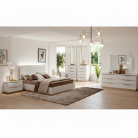 Ensemble de meubles de chambre à coucher en bois de luxe moderne, comprenant coiffeuses, lit king size, table de chevet et commodes avec éclairage, pour la maison
