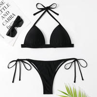Ensemble de micro bikini 2 pièces sexy push-up personnalisé pour femme, maillot de bain brésilien dos nu uni avec logo frontal, en Spandex/Nylon à séchage rapide