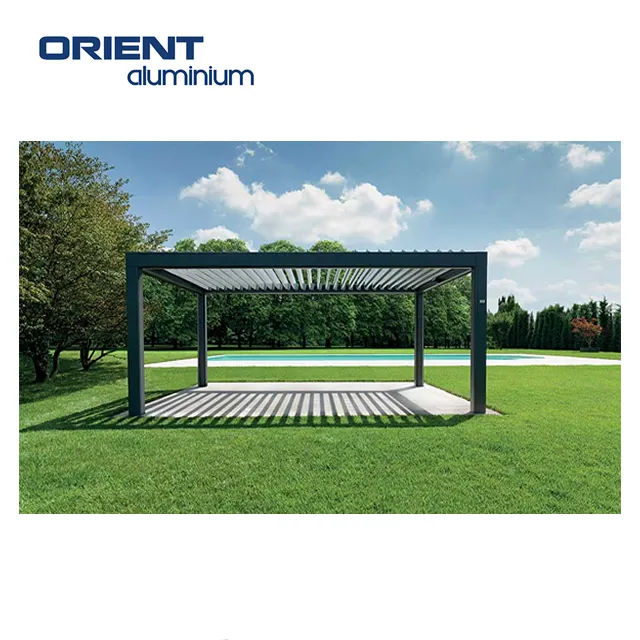 ORIENT Pergola Motorisierter Patio Aluminium wasserdichte Gartenfurniture Außendach Louver Pavillon Pergola Bioclimatique