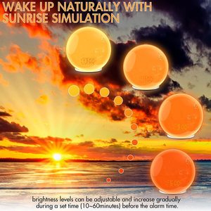 기상 조명 알람 시계 스누즈 야간 램프 일출 시뮬레이션 수면 보조 FM 라디오와 다채로운 빛 - Product Image 6