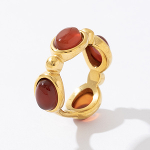 Nữ thiểu số cao cấp mạ vàng tay trang sức pháp Ins thanh lịch hình bầu dục <span class=keywords><strong>Ruby</strong></span> Màu Đỏ Zircon vòng thép không gỉ - Product Image 1