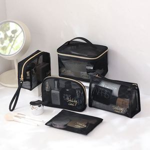 Sac cosmétique en maille de nylon personnalisé de haute qualité Sac cosmétique de voyage à fermeture éclair Pochette à maquillage pour femme - Product Image 1
