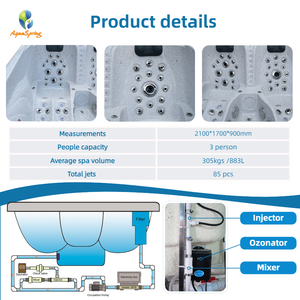 Fabricant Baignoire de massage en acrylique <span class=keywords><strong>Spa</strong></span> extérieur <span class=keywords><strong>3</strong></span> <span class=keywords><strong>places</strong></span> Bain à remous moderne 85 jets Jacuzzier de luxe avec 35 lumières LED colorées - Product Image 3