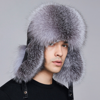 Sombrero clásico de piel de mapache Real para hombre, gorro con solapa para la oreja, de cuero Real, Ushanka, ruso, zorro Natural, gorros de invierno