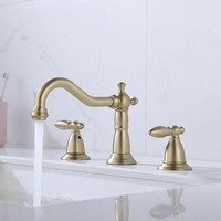 Robinet antique de style européen, mitigeur de lavabo vintage à trois trous, eau froide et chaude séparées, ensemble trois pièces en laiton pour lavabo