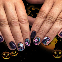 24 faux ongles courts carrés à presser, Halloween, bordeaux, motif sang coulant, crâne, toile d'araignée, français, réutilisables, couverture complète, pour femmes