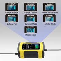Chargeur de batterie intelligent FOXSUR 12V 5A pour moto et voiture, avec fonction de réparation par impulsions et écran LCD