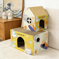 Château pour chat à double couche de style esthétique, illustration mignonne avec bord en métal, lit pour chat amovible et lavable, incontournable pour les familles multi-chats