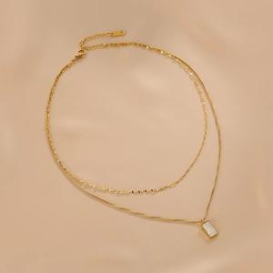 Collar QX de Doble Capa, Estilo Moderno y Lujoso, Cadena de Eslabones, Acero Inoxidable Blanco, Unisex, para Aniversario - Product Image 4