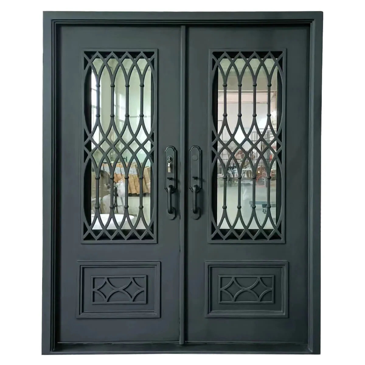 Puertas de hierro forjado principal de doble frente exterior de diseño exquisito