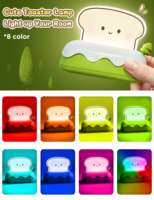 ZHILAI Veilleuse LED Moderne Mini Kawaii en forme de grille-pain, RVB, rechargeable USB Type-C, à intensité variable, 3000K, alimentée par batterie, pour chambre à coucher