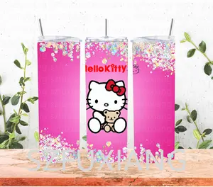 Großhandel Neuankömmling schöne Bling Sparkling Cartoon kt Katze Sublimation 20 oz Sublimation Straight Skinny Valentine Tumbler