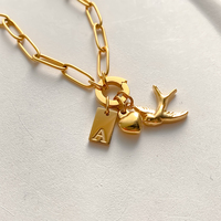 Pulsera de cadena de acero inoxidable chapada en oro de 14 quilates para mujer con colgante de letra A, corazón y golondrina, joyería Emanco