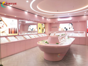 Vitrina <span class=keywords><strong>de</strong></span> Exhibición <span class=keywords><strong>de</strong></span> Isla <span class=keywords><strong>de</strong></span> Vidrio y Madera Comercial con Logotipo <span class=keywords><strong>de</strong></span> Marca Personalizado para Suministros <span class=keywords><strong>de</strong></span> Maquillaje Cosmético, Vitrina Doble con Iluminación LED - Product Image 3