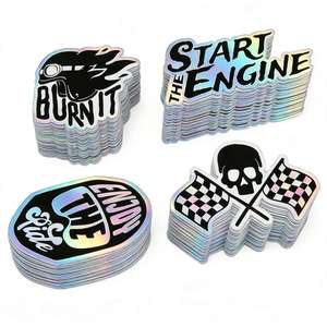 कस्टम लोगो होलोग्राफिक स्टिकर वाटरप्रूफ और टिकाऊ चिपकने वाले स्टिकर अनुकूलित मोटरसाइकिल हेलमेट सजावटी स्टिकर - Product Image 1