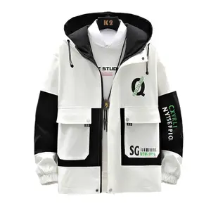 Hot selling fashion jacket two piece set men's loose hooded work suit jacket top