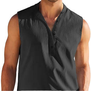 Men's Breathable Casual Tank Tops 2025 New Single-Breasted Vest Sleeveless Beach Retro O-Neck High Street Style - Product Image 1