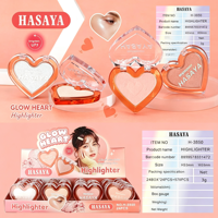 HASAYA Glow Heart Highlighter Palette, poudre éclaircissante pour le visage, étui transparent orange portable, 4 couleurs au choix
