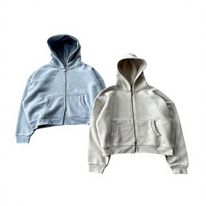 Unisex Oversized <b>Hooded</b> <b>Zip</b>-Up Solid Color Casual Knitted Sweatshirt Winter Wear 100% Cotton FRENCH TERRY Anti-Pilling - Product Image 1