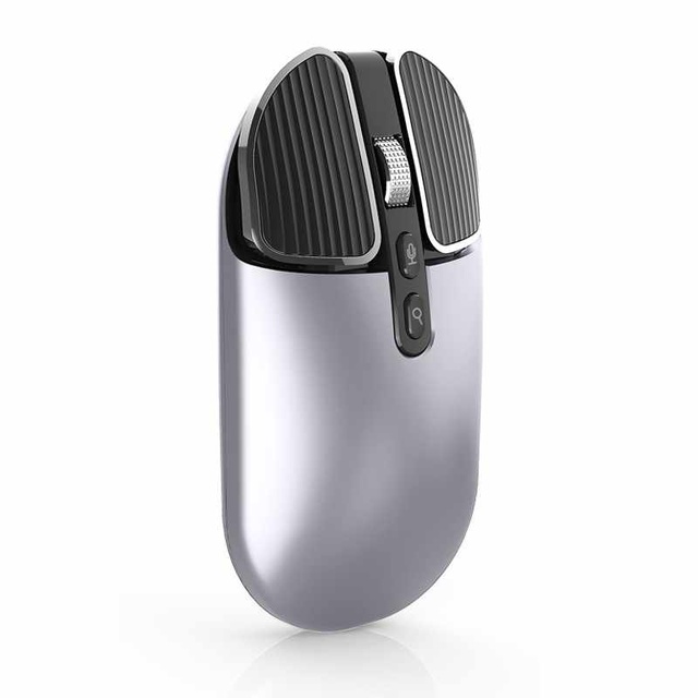 Wireless Mouse Metallic Silver 120 Languages Voice Input Rechargeable Gamer Mice with Metal Wheel OEM