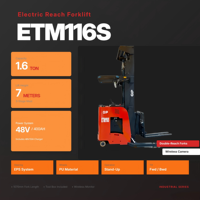 Chariot à mât rétractable entièrement électrique GP de 1,6 tonne avec fourches à double portée et moniteur sans fil