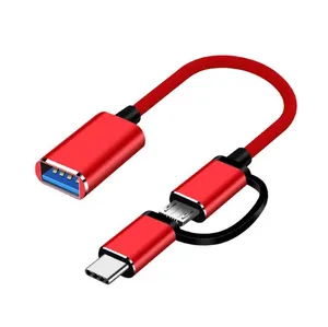 Shenzhen Manoson Factory Colorful Type-C Micro usb to Usb 2.0 2 in 1 Otg Adapter Micro to Usb OTG Cables For Mobile phone