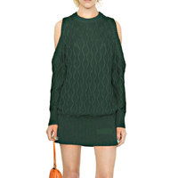 Robe Courte Femme en Coton Tricoté à Col Rond et Épaules Dénudées, Couleur Unie, Style Vintage, Personnalisable avec Logo OEM & ODM, Vente en Gros