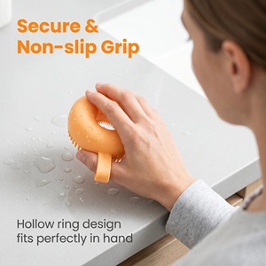 Brosse de massage en silicone Donut Hollow Ring avec poignée antidérapante, poils doux, exfoliante pour le corps, soulagement du stress, pour la douche - Product Image 3