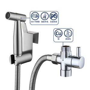 Jboyun Stainless Steel Bidet Sprayer Set Wall Mounted With Hose And <b>Diverter</b> For Toilet Use - Product Image 2
