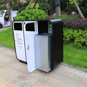 Poubelle extérieure à trois compartiments, poubelle publique commerciale, bac à tri des déchets, grande capacité, en métal - Product Image 5
