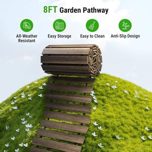 Pasarela de Madera para Exteriores, Tablas de Pino Encajables Antideslizantes, Diseño Rústico con Ranuras Rectangulares para Caminos de Jardín - Product Image 2