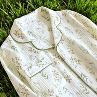 Ensemble de pyjama pour femmes en coton 100% Manches longues Haut à revers Imprimé de roses Taille élastique Fermeture à motif floral Respirant pour femmes