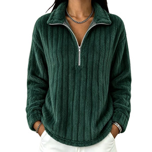 Nuova <span class=keywords><strong>Felpa</strong></span> da <span class=keywords><strong>Donna</strong></span> Autunno-Inverno a Righe, Calda e Felpata con Zip e Maniche Lunghe - Product Image 6