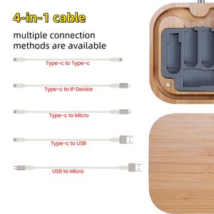 대나무 충전 케이블 데이터 케이블 보관함 60W 고속 충전 6 in 1 범용 휴대 전화 홀더 멀티 헤드 변환 - Product Image 3