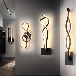 Nordic Aluminum <b>LED</b> Indoor Wall Lamp Music Note Decorative Sconces with Warm White <b>Light</b> Easy Installation <b>Wire</b>-Free Black Color - Product Image 1