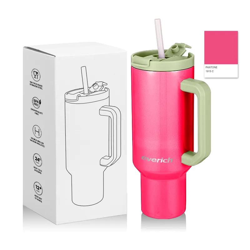 Hot Selling Sample Available Stainless Steel Travel Car Use 40oz Tumbler with Handle Straw Lid