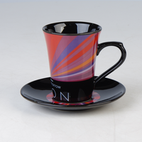 Ensemble tasse à café et soucoupe en céramique à rayures radiales colorées de 250 ml, tasse à thé artistique moderne pour la décoration de la table à la maison