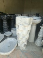 Wastafel Pedestal Bentuk Bunga Marmer Putih, Bak Cuci Kamar Mandi Berdiri Sendiri, Kualitas Tinggi Desain Baru Mewah Batu Alam