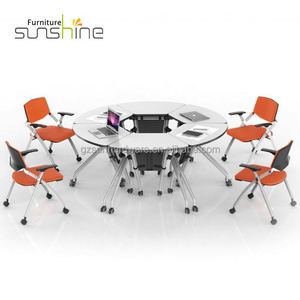 Table et chaise d'écolier pliantes combinées pour salle de classe, table de formation ovale avec <span class=keywords><strong>roulettes</strong></span>, confortables, en plastique de haute qualité - Product Image 1
