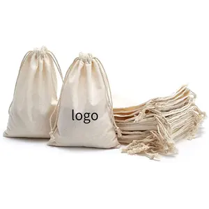 Custom Logo Reusable Eco Canvas Pouch Cotton Drawstring Dust Bag For Handbags Purses Shoes