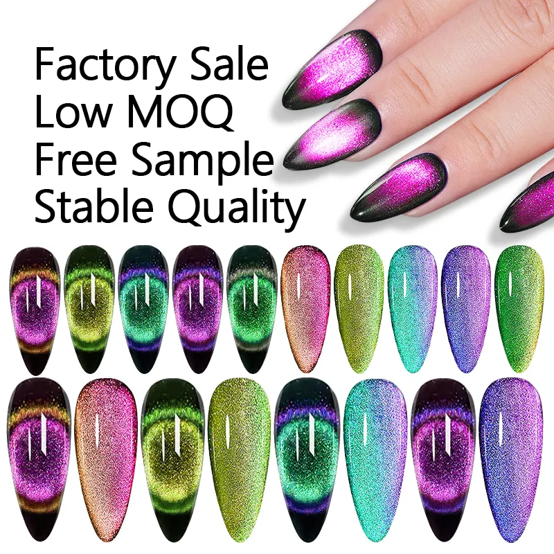 Free sample nail art salon manicure 10ml UV gel soak off magnetic holographic magic sparkle 9D cat eye gel nail polish