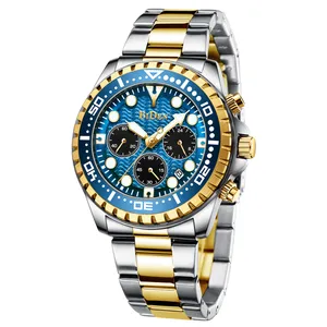 Luxe Gouden Horloge Mannen Top Merk Biden 3ATM Waterdicht Classic Golden Blauw 0239-1 Business Casual Mannen Horloge Geschenken voor Mannen