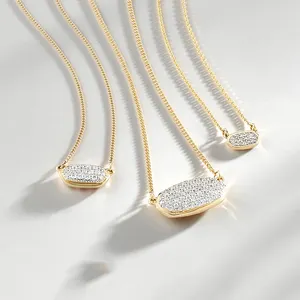 Gemnel bijoux mode argent pendentif chaîne en or pave diamant collier