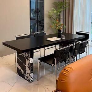 Modern Rectangular Dining <b>Table</b> With Marble Base Black And White Design For Dining Room Stable Structure - Product Image 1