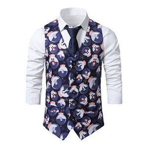 Custom <strong>Men's</strong> Red Winter <strong>Christmas</strong> Vest Belt Santa Claus Patterns Tie Pocket Square Gift Family Party Single-breasted <strong>Waistcoats</strong> - Product Image 6