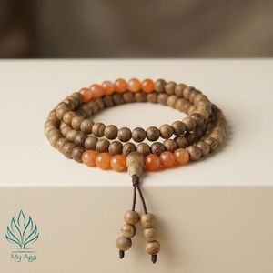 Perles de créateur en gros, bijoux ODM, 108 perles de Mala en bois d'agar naturel avec 96 perles de corail rouge, faites à la main au Vietnam - Product Image 1