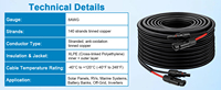 Câble d'extension pour panneau solaire 10AWG 30FT, connecteurs étanches IP68, capuchons anti-poussière, 1500V -40F 248F 30A, double fil ignifuge GF