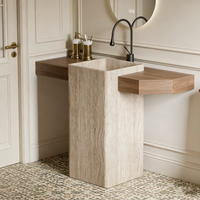 Vente en gros usine à prix compétitif : Lavabo sur pied en pierre frittée polie, forme ovale, blanc, aspect marbre, disponible en différentes tailles